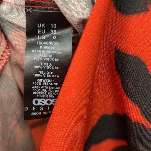 ASOS keyhole black and burnt orange flutter sleeve dress size 6 - Picture 14 of 15